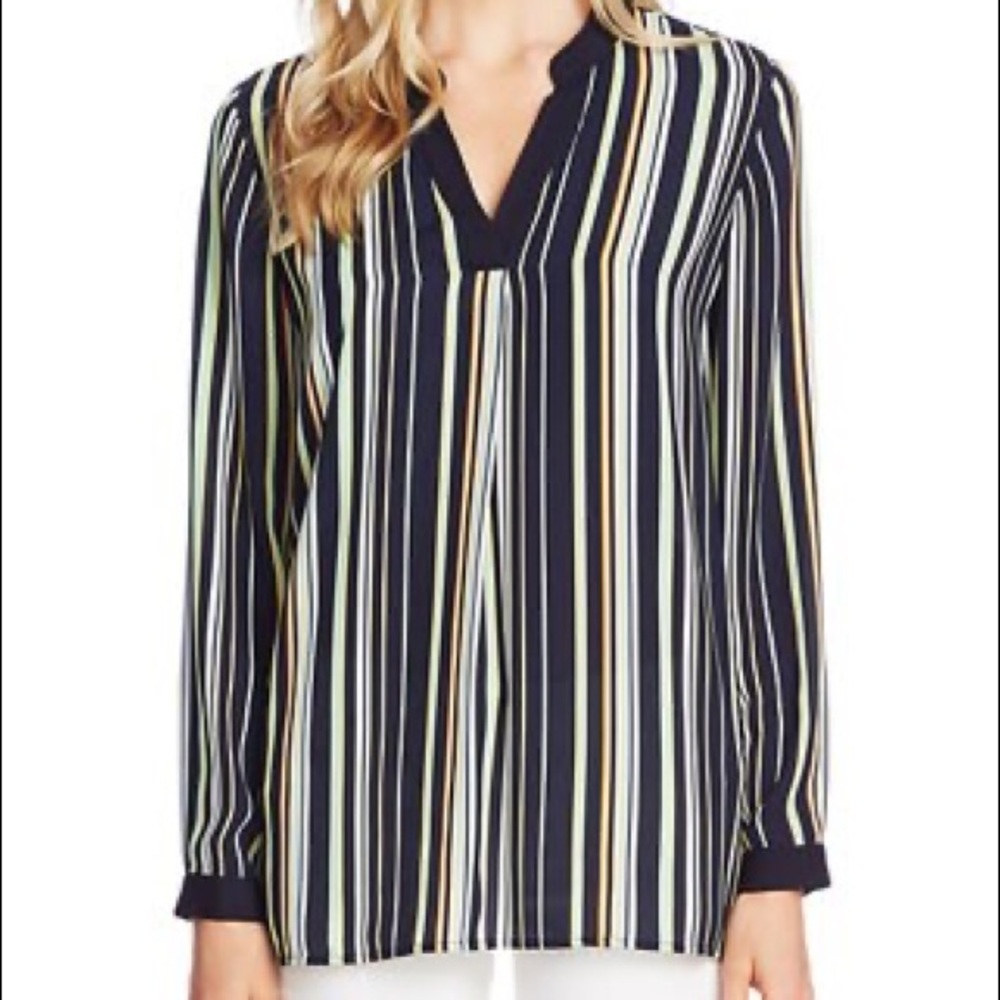 Vince Camuto Vertical Stripe Split Neck Blouse NWT